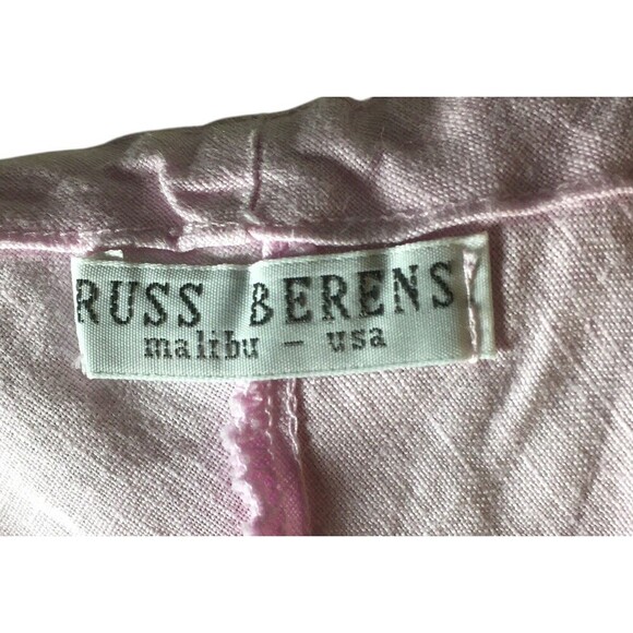 Russ Berens Top Women's Size Large Pink 100% Linen Short Sleeve Drawstring Neck - Picture 5 of 6